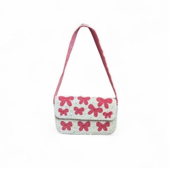 Francesca's Collections Handbags - Francesca's Collections Pink and White Bow Shoulder Bag